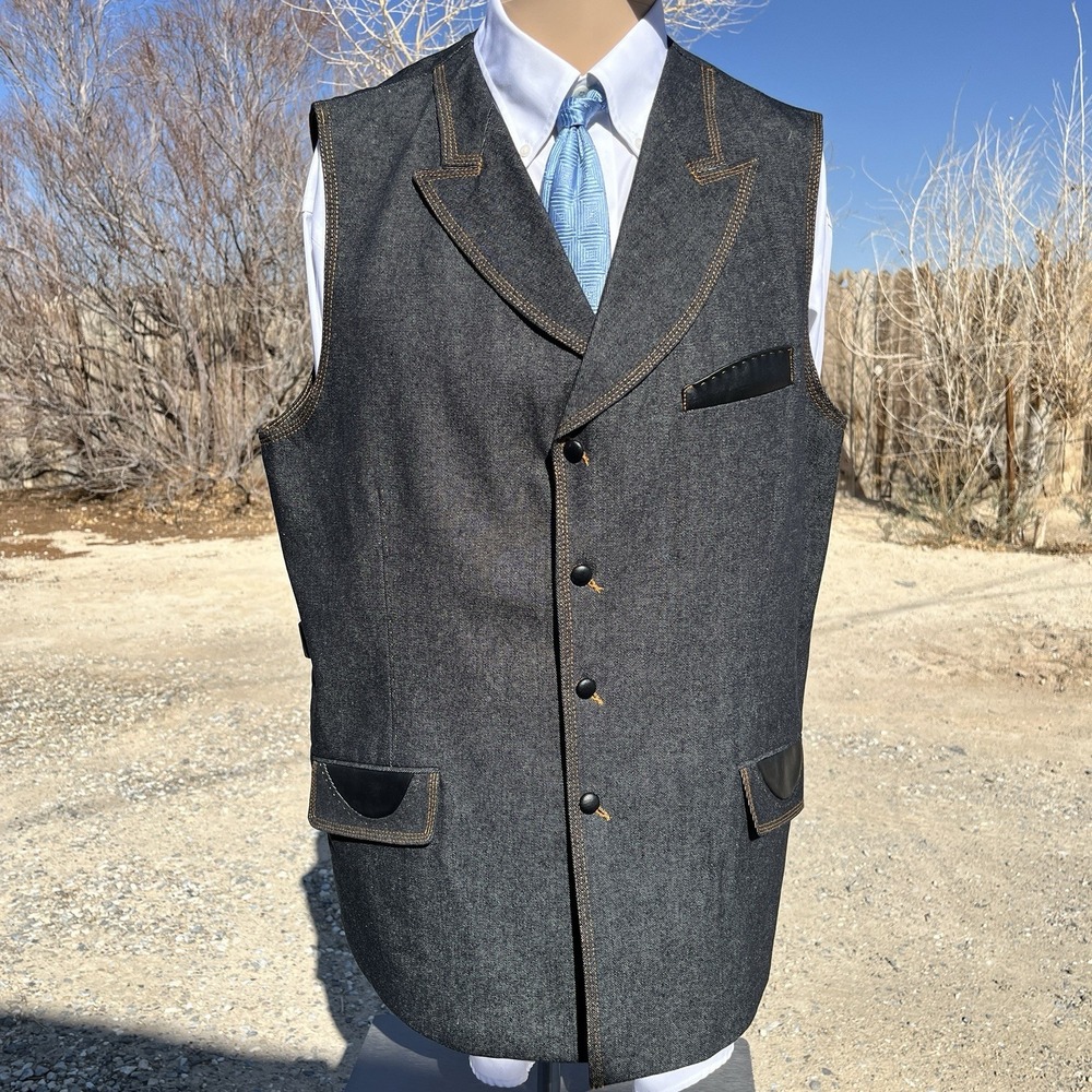 2 Piece denim Suit New With Tags Men (42L) double breast tuxedo cowboy IL CANTO - Picture 11 of 16